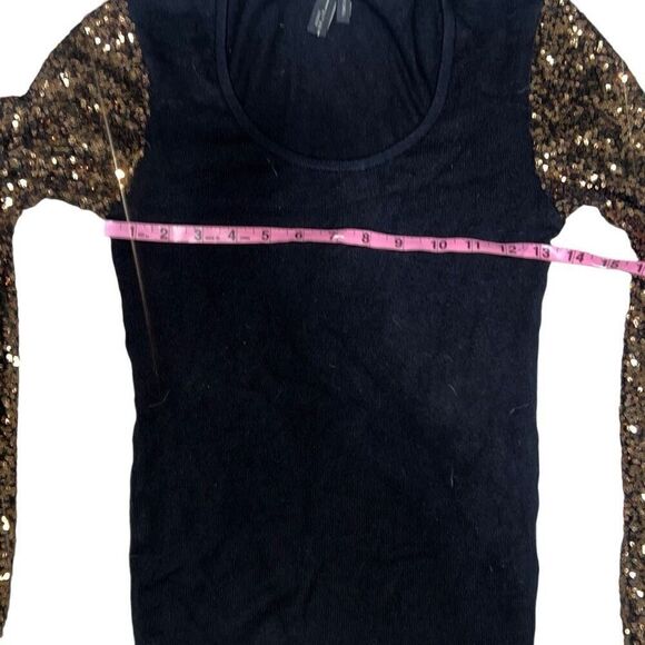 Anthropologie | Anthro Bl-nk Gold Sequin Sleeve Black Sweater Holiday size XS - Picture 7 of 10